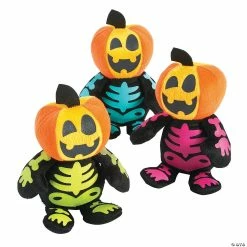 Outlet ⌛ Halloween Spookadelic Stuffed Skeletons with Jack-O'-Lantern Head - 12 Pc. 🎁