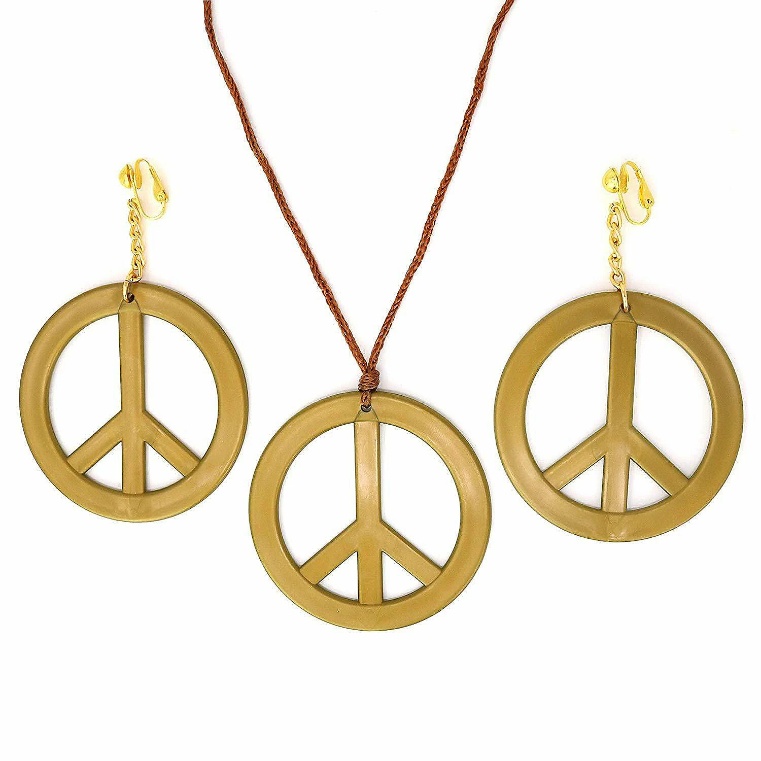 Outlet 🛒 Peace Earrings and Necklace - 1960's Hippie Costume Accessories Jewelry - 1 Set 😀 - Image 2