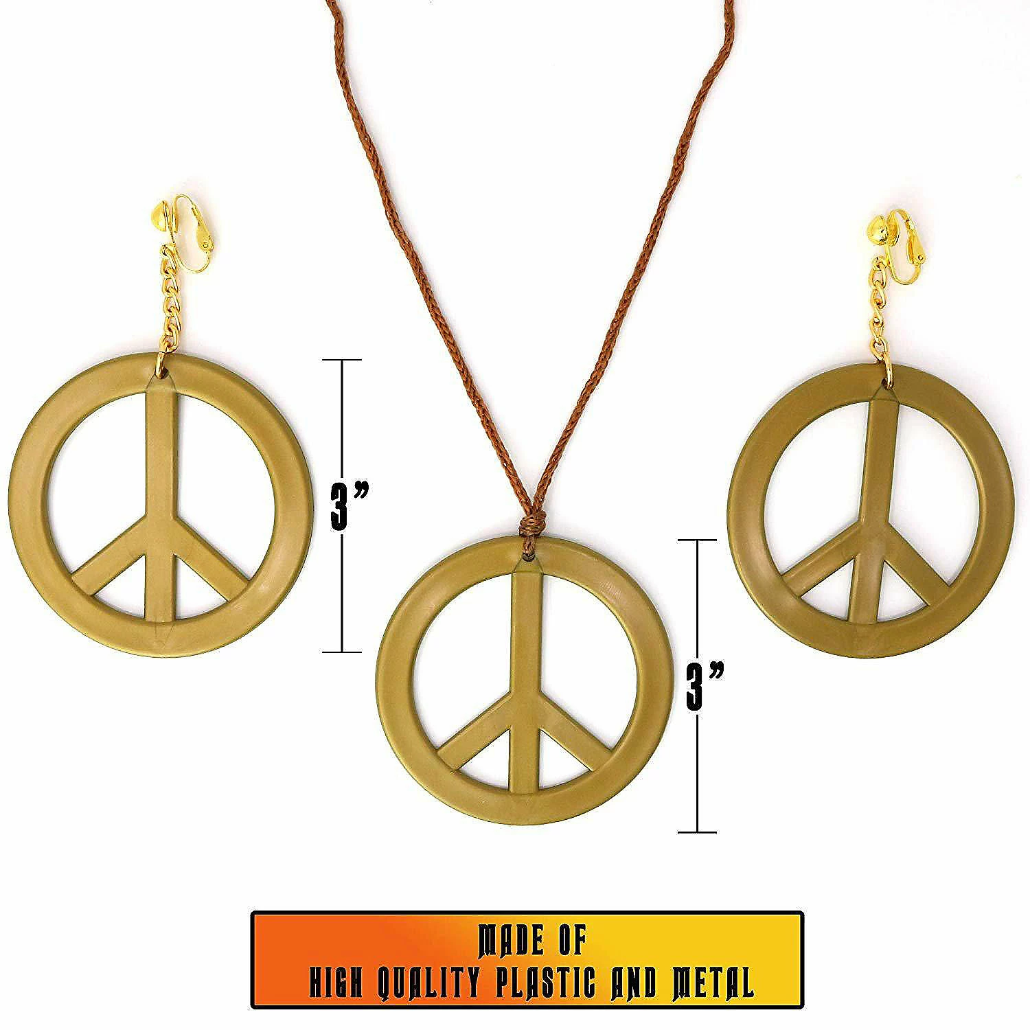 Outlet 🛒 Peace Earrings and Necklace - 1960's Hippie Costume Accessories Jewelry - 1 Set 😀 - Image 3